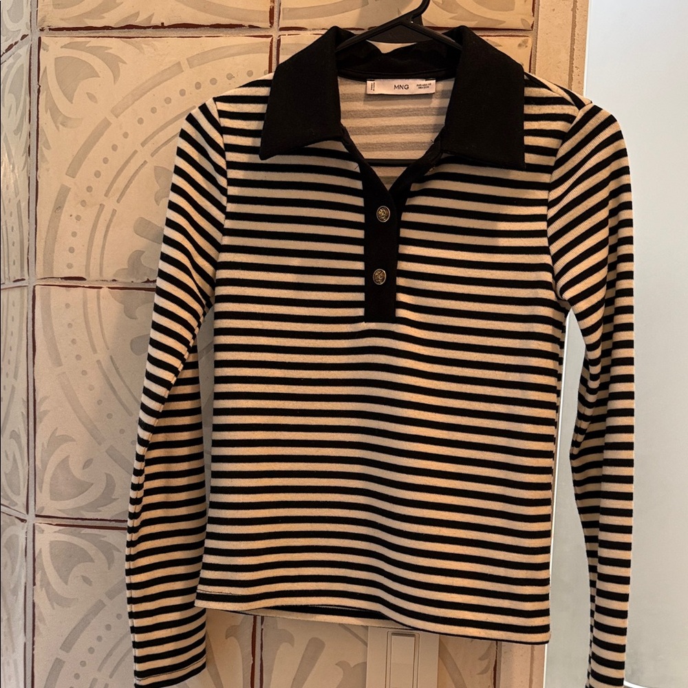 Mango Black and White Striped Top